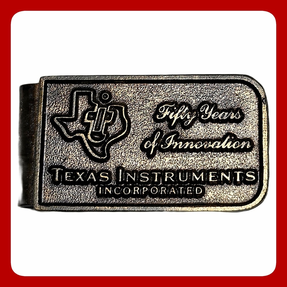 Texas Instruments Fifty Years Innovation Money Clip Vintage Bronze Metal 2in